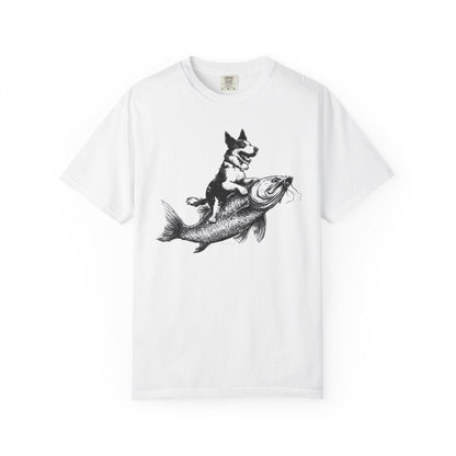 Dog Riding Fish T-shirt - Fun Animal Graphic Tee