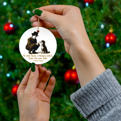 Charlie Chaplin Feeding Animal Ornament