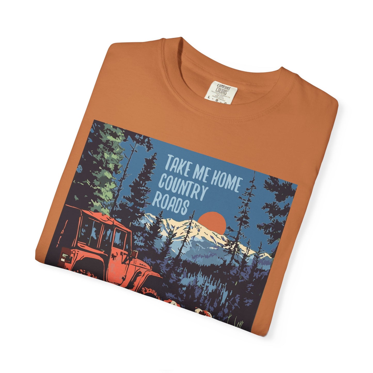 Country Roads Unisex T-Shirt, Dogs and Jeep Design