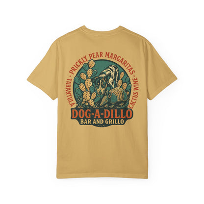 Dog-A-Dillo Armadillo Bar and Grillo T-Shirt, front and back