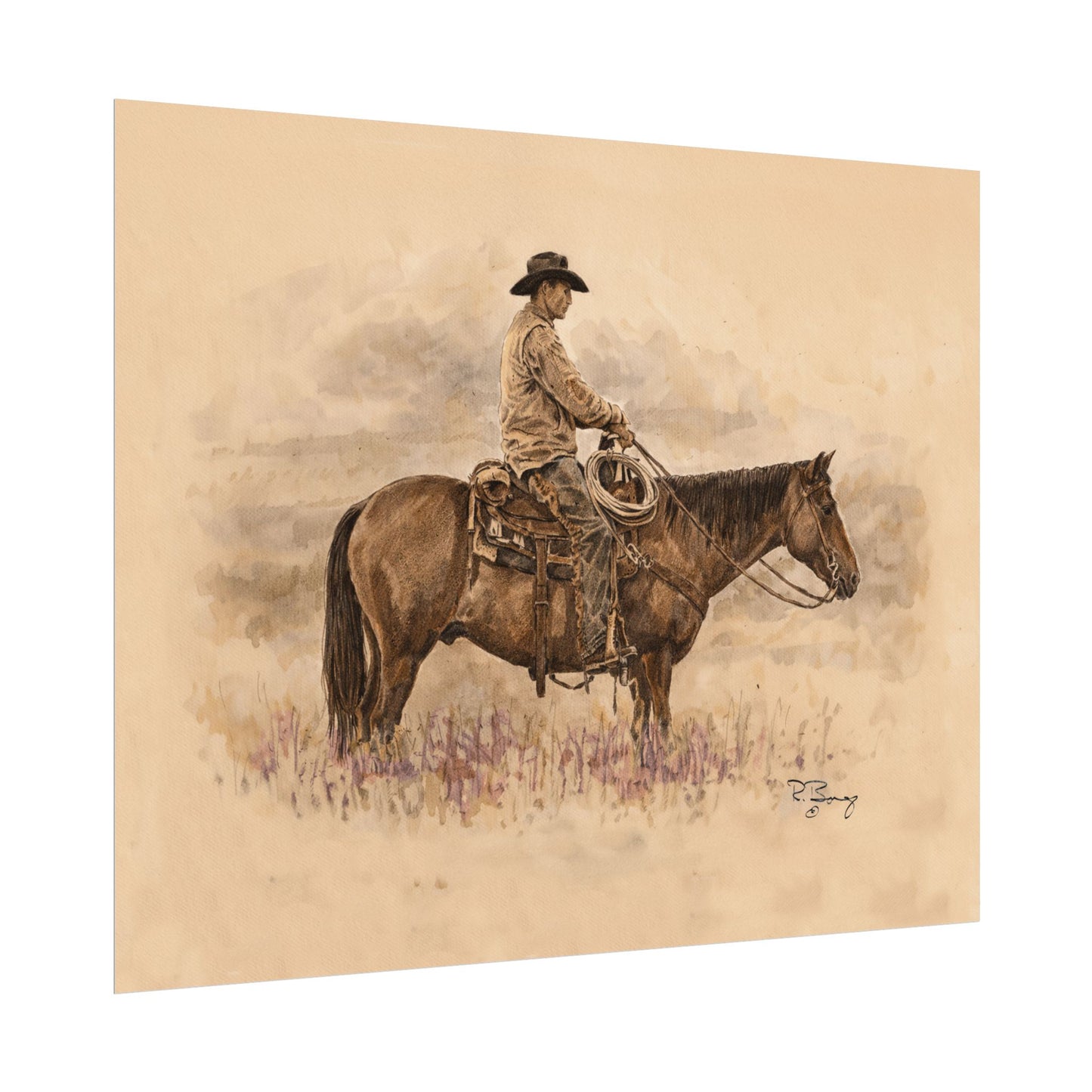 "Ready" Cowboy & Horse Watercolor Print