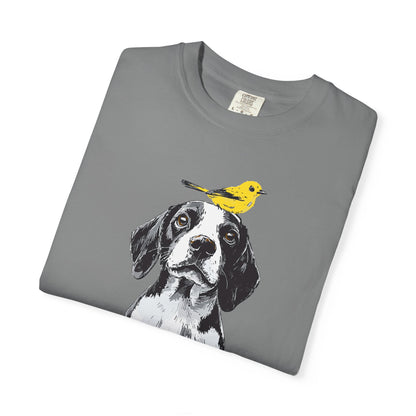 Beagle and Yellow Bird Unisex T-shirt - Extra Soft Fabric