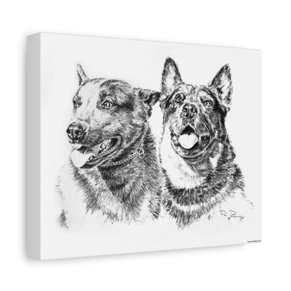 Two Cowdogs Stretched Canvas