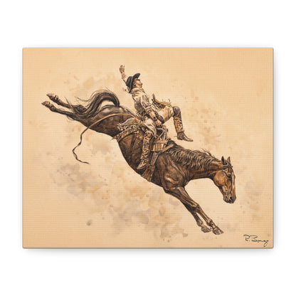 Bareback Rodeo Stretched Canvas Art — Watercolor & Pencil Western Wall Decor