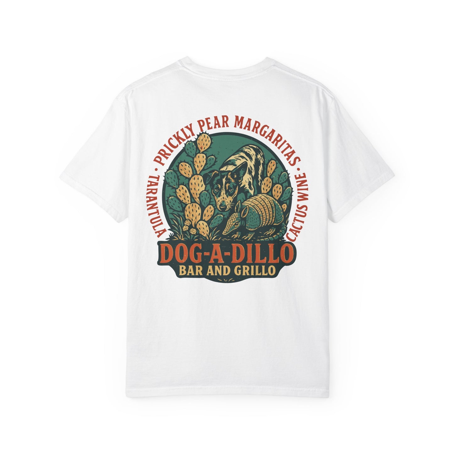Dog-A-Dillo Armadillo Bar and Grillo T-Shirt, front and back