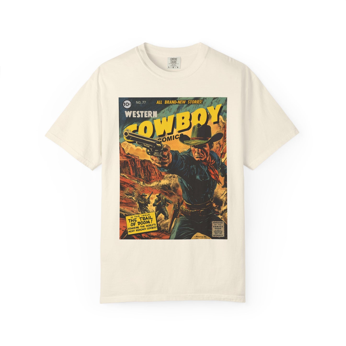 Western Comic Book T-Shirt - The Trail of Doom Unisex Garment-Dyed