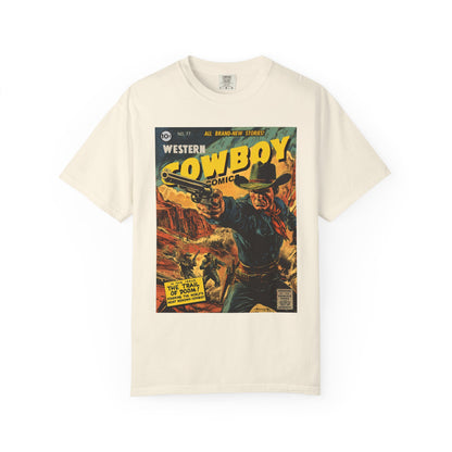 Western Comic Book T-Shirt - The Trail of Doom Unisex Garment-Dyed