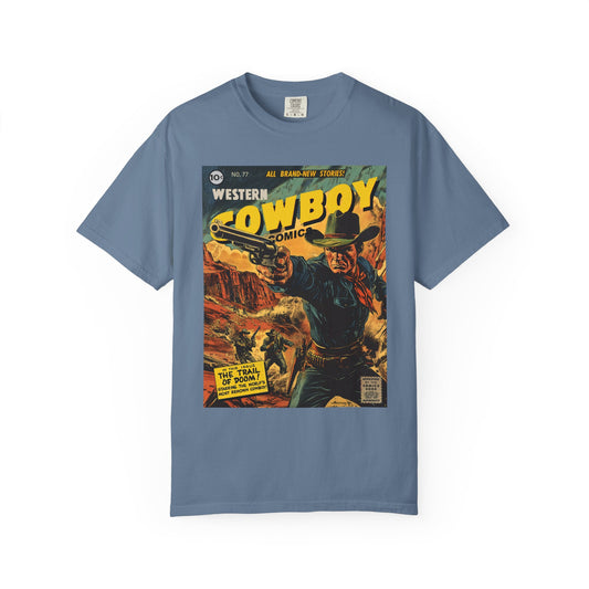 Western Comic Book T-Shirt - The Trail of Doom Unisex Garment-Dyed