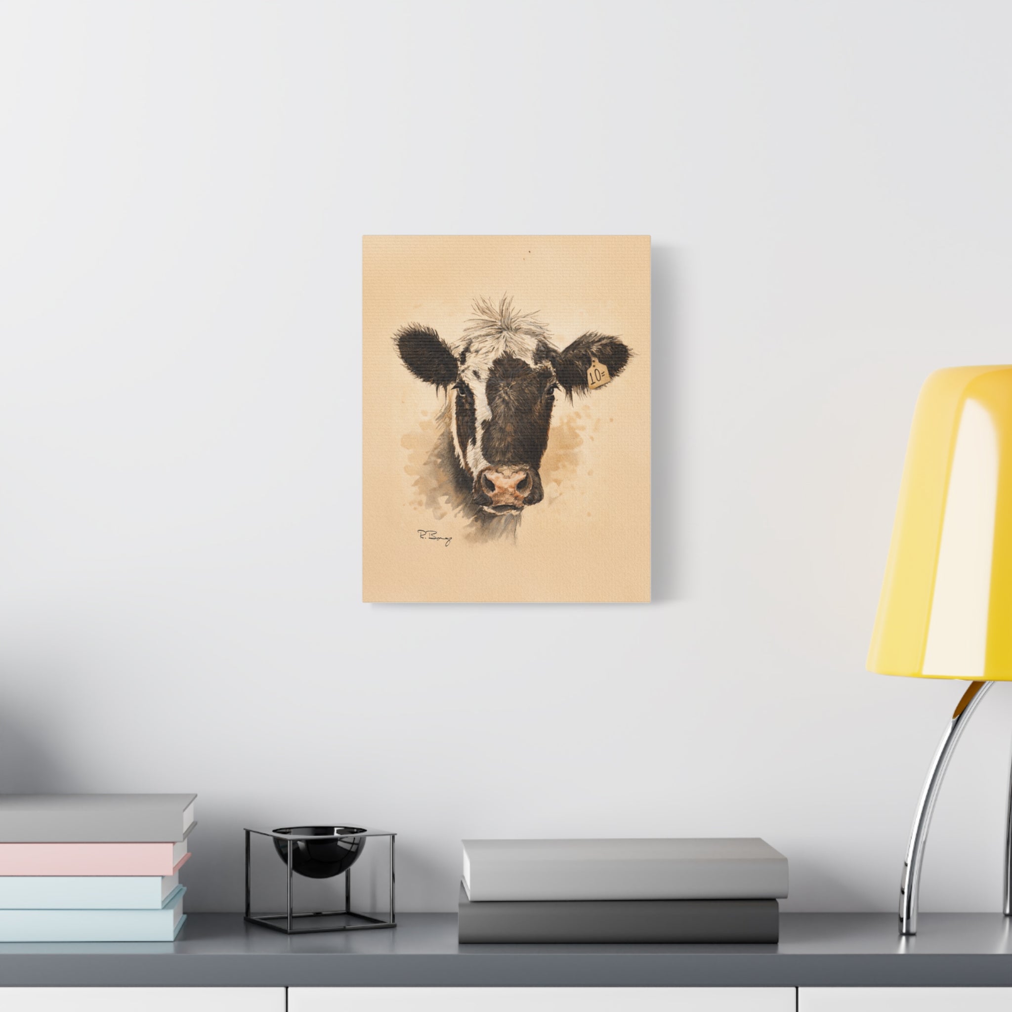Scruffy Cow Portrait Stretched Canvas