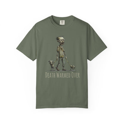 Zombie and his Dogs Unisex T-shirt, Death Warmed Over Design
