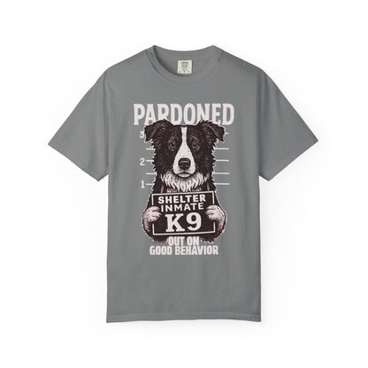Border Collie Mugshot TShirt - PARDONED OUT ON GOOD BEHAVIOR
