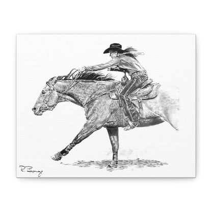 Sprinting Home Barrel Racer, Custom Stretched Canvas