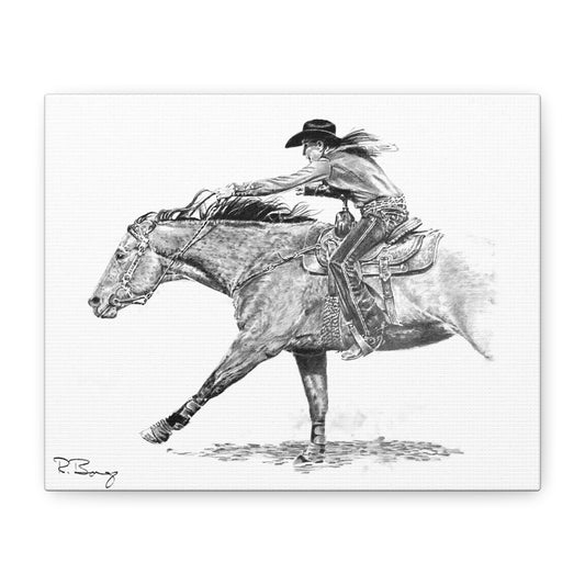 Sprinting Home Barrel Racer, Custom Stretched Canvas