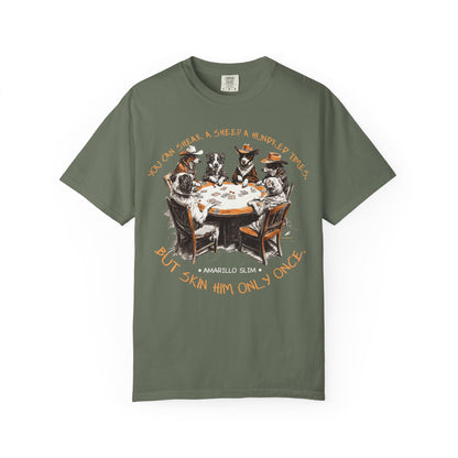 T-shirt with Poker Player Amarillo Slim Quote and Dogs Playing Cards Design