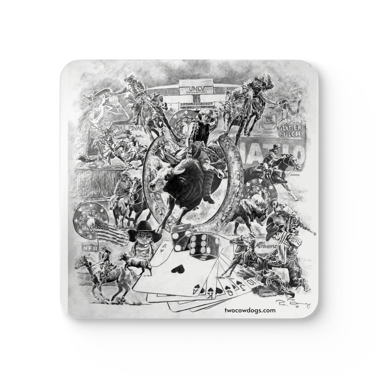Vegas NFR Rodeo Corkwood Coaster Set, National Finals Rodeo