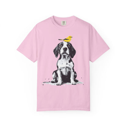 Beagle and Yellow Bird Unisex T-shirt - Extra Soft Fabric