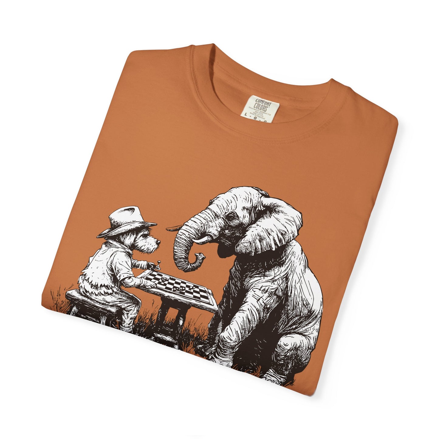Chess Playing Dog and Elephant Unisex Garment-Dyed T-shirt