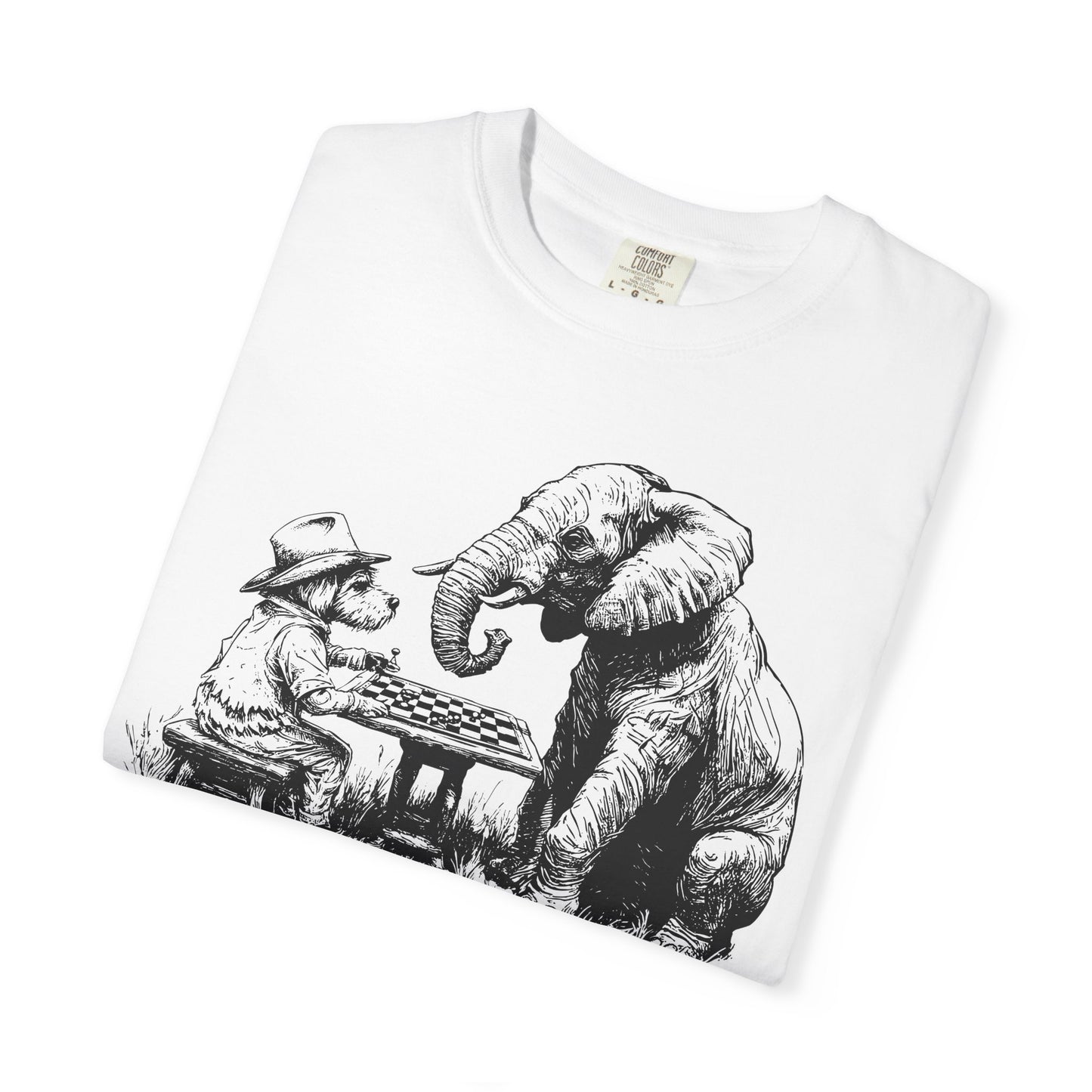 Chess Playing Dog and Elephant Unisex Garment-Dyed T-shirt