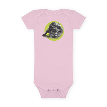 Baby Onesie - Yellow Ball, Black Dog Short Sleeve
