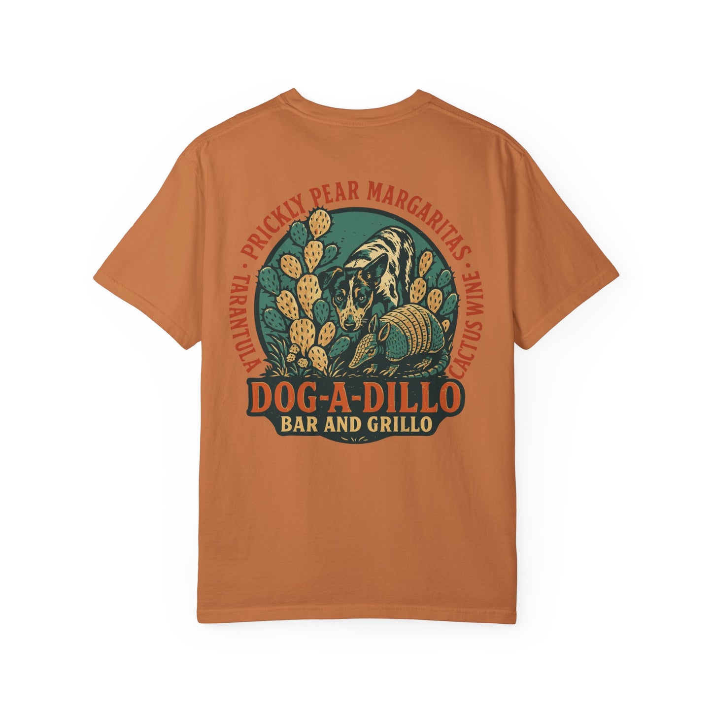 Dog-A-Dillo Armadillo Bar and Grillo T-Shirt, front and back