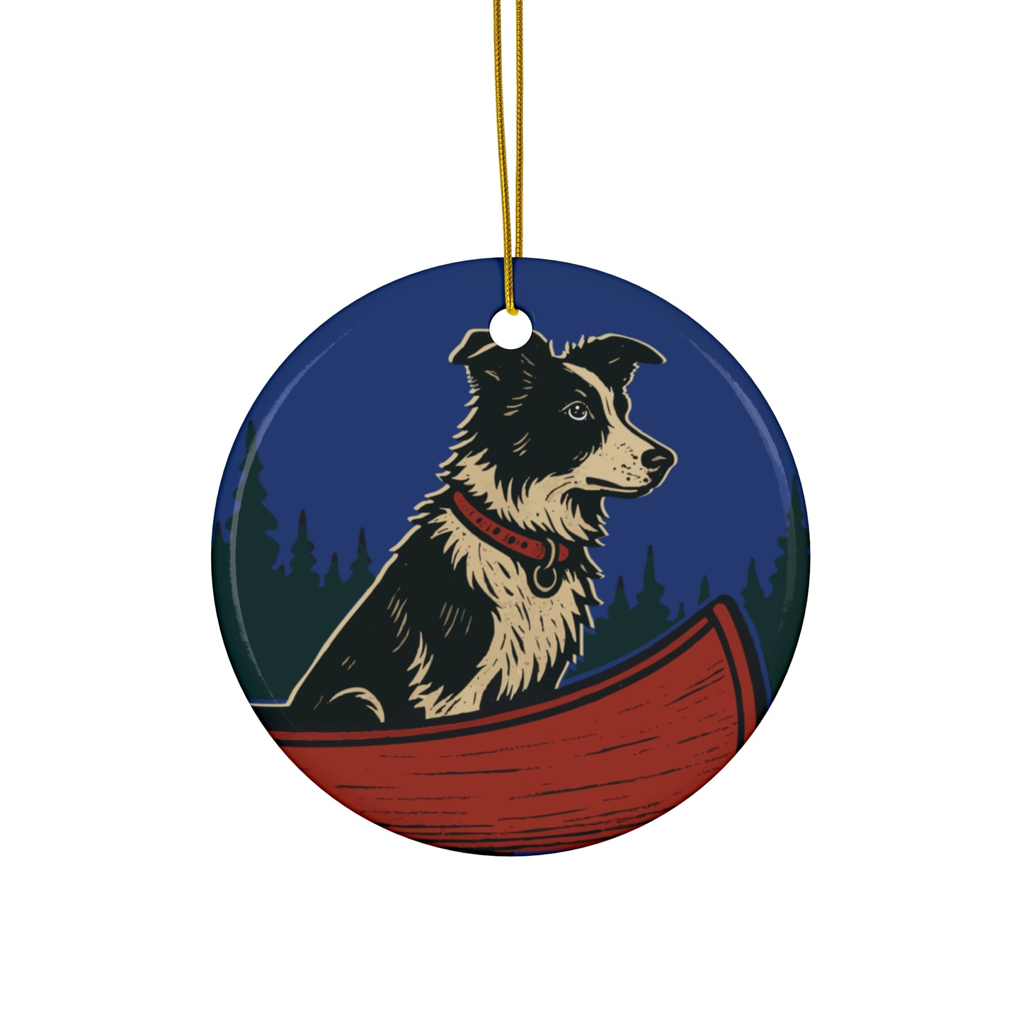 Border Collie in Canoe Ornament