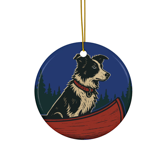 Border Collie in Canoe Ornament
