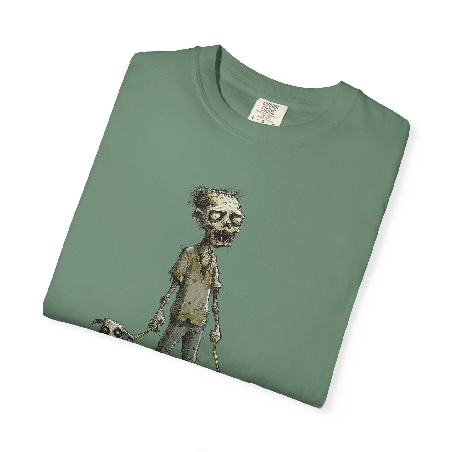 Zombie and his Dogs Unisex T-shirt, Death Warmed Over Design