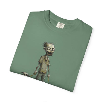 Zombie and his Dogs Unisex T-shirt, Death Warmed Over Design