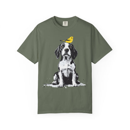 Beagle and Yellow Bird Unisex T-shirt - Extra Soft Fabric