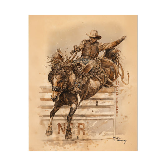 Bronc Ride Fine Art Print — Rodeo Cowboy Watercolor Print
