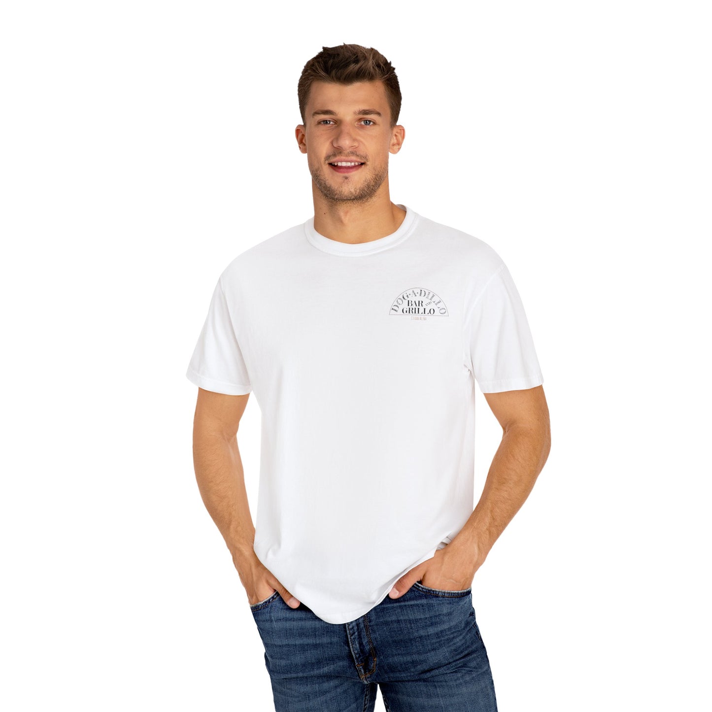 Dog-A-Dillo Armadillo Bar and Grillo T-Shirt, front and back