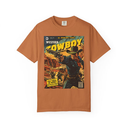 Western Comic Book T-Shirt - The Trail of Doom Unisex Garment-Dyed