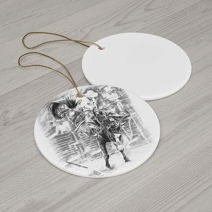 Rodeo Bronc Riding Ceramic Ornament