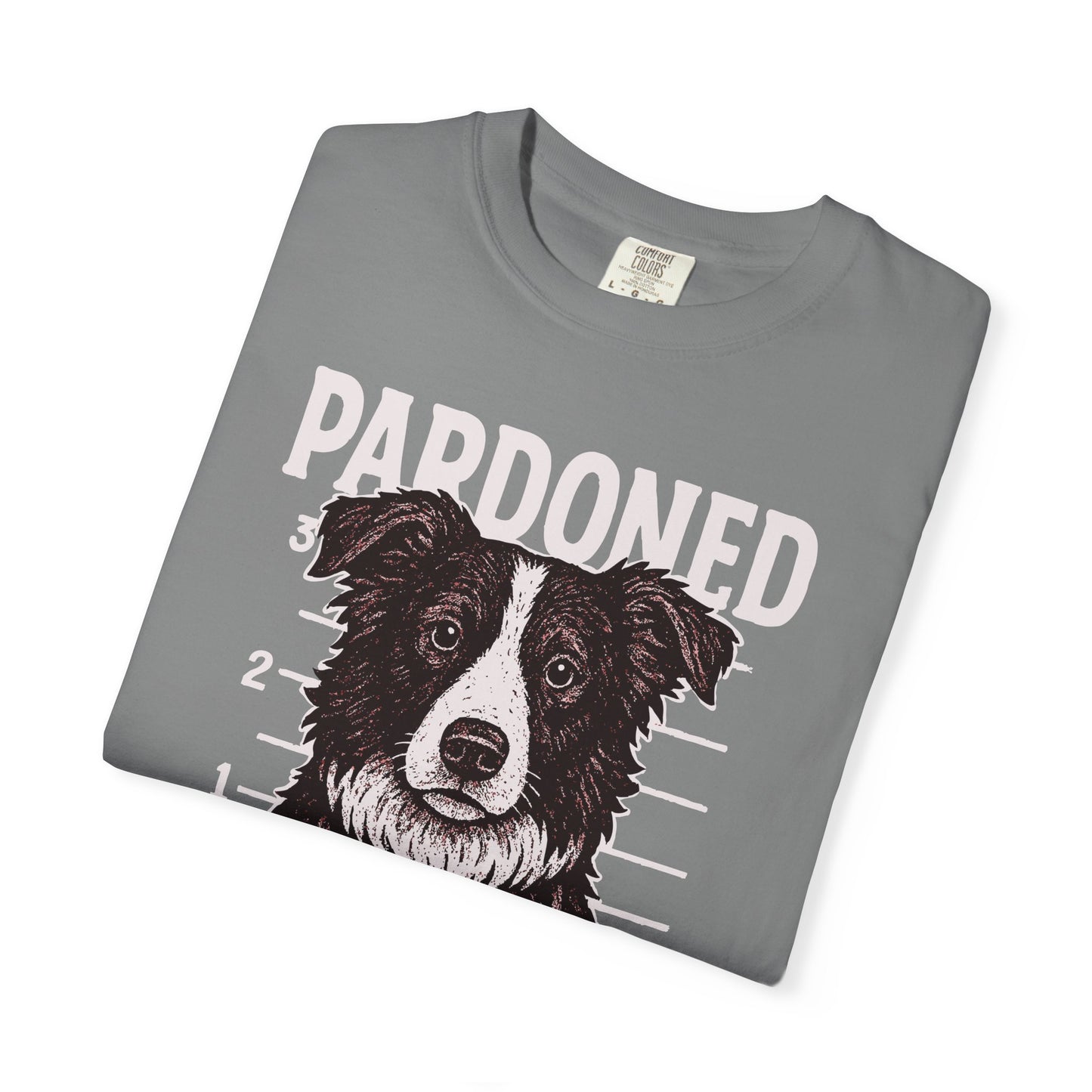 Border Collie Mugshot TShirt - PARDONED OUT ON GOOD BEHAVIOR