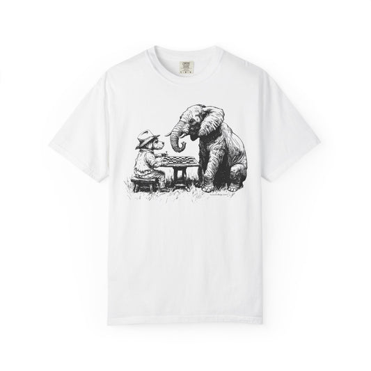 Chess Playing Dog and Elephant Unisex Garment-Dyed T-shirt