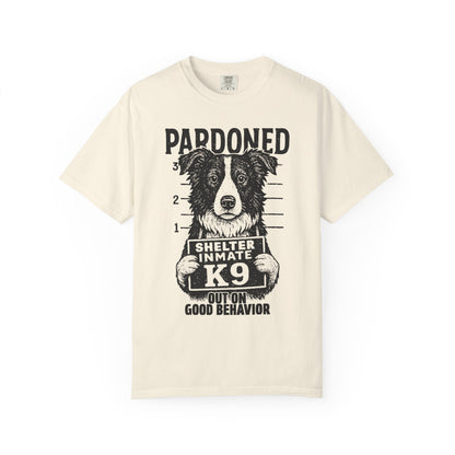 Border Collie Mugshot TShirt - PARDONED OUT ON GOOD BEHAVIOR
