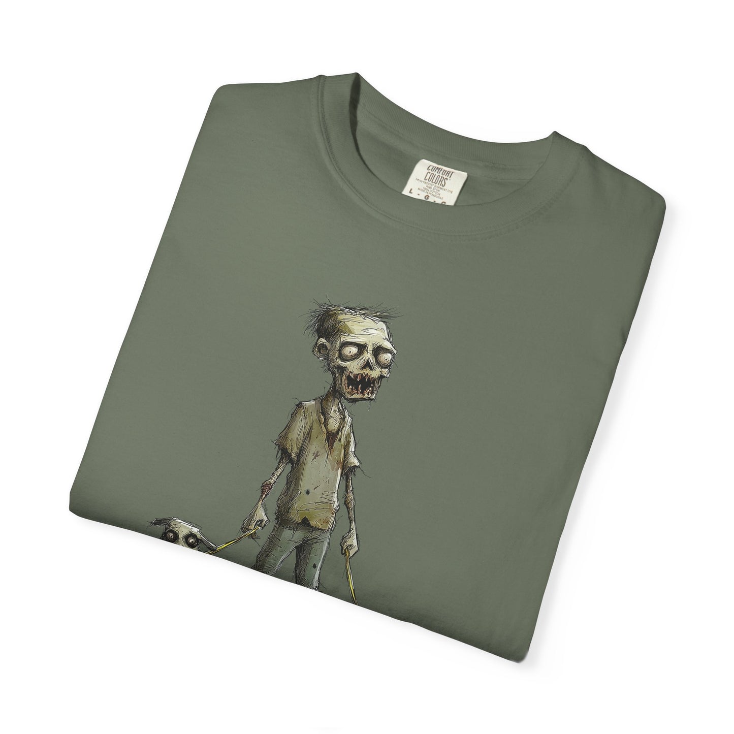 Zombie and his Dogs Unisex T-shirt, Death Warmed Over Design