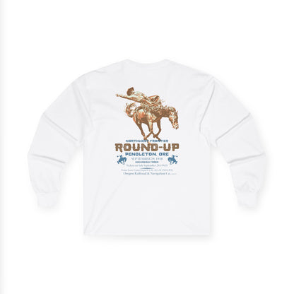 Vintage Rodeo Round-Up Pendleton Long-Sleeve T-Shirt, Front and Back