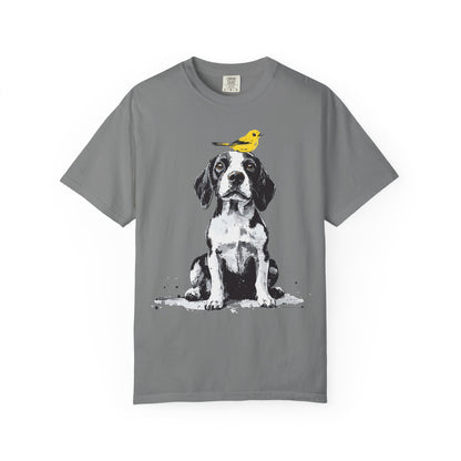 Beagle and Yellow Bird Unisex T-shirt - Extra Soft Fabric