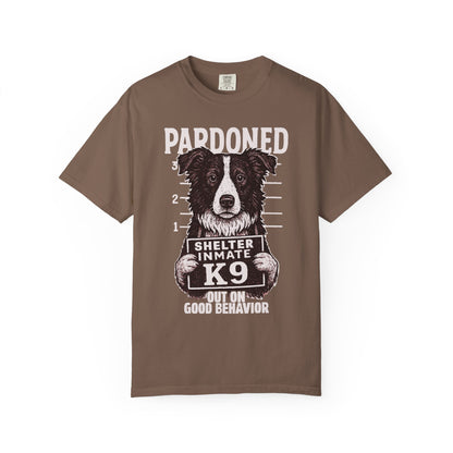 Border Collie Mugshot TShirt - PARDONED OUT ON GOOD BEHAVIOR