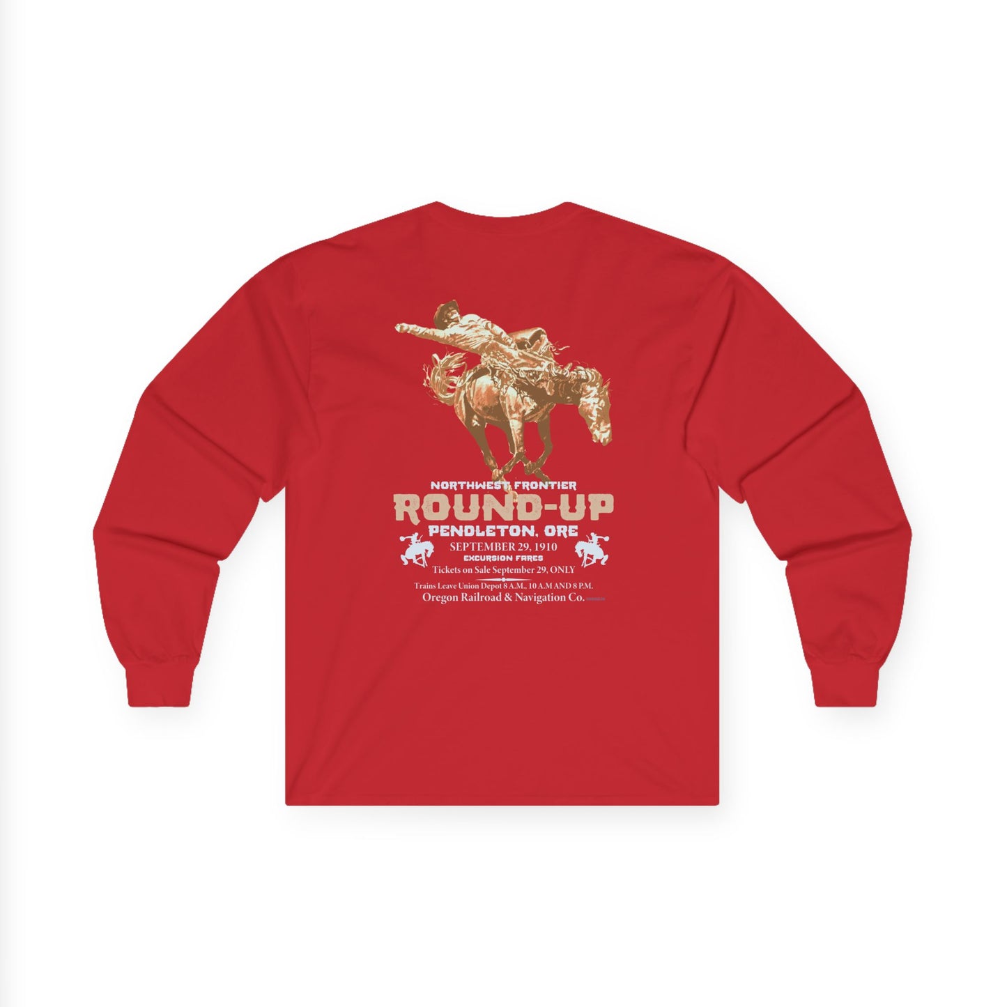 Pendleton Round‑Up 1910 Poster Long Sleeve Tee — Vintage Rodeo Bronc Rider
