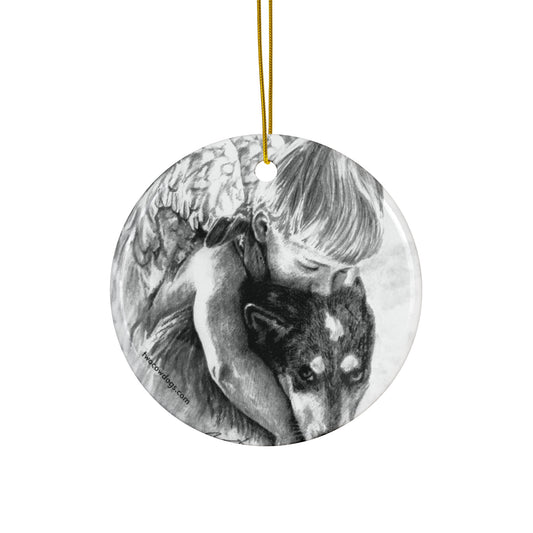 Cowboy Angel, Ceramic  Christmas Ornament