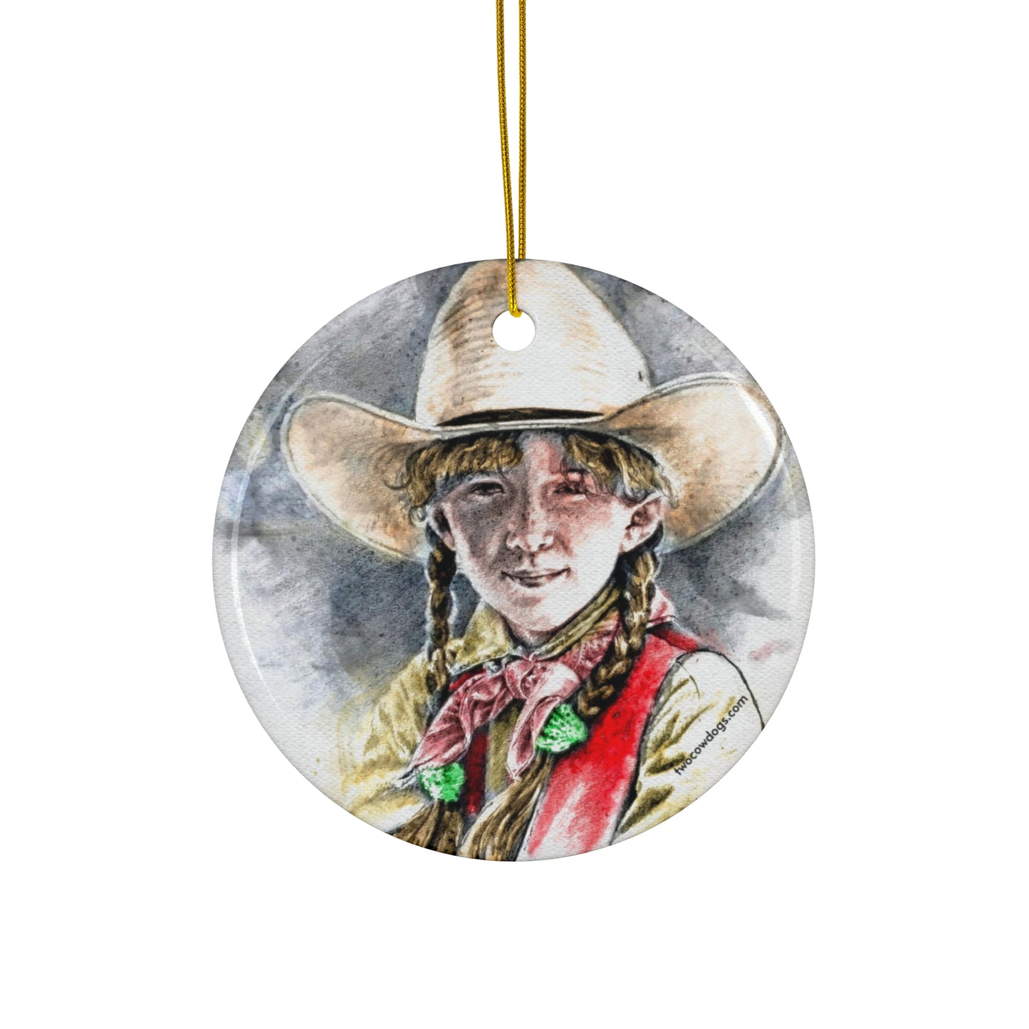 Cowgirl Portrait Ceramic Ornament — Western Holiday Tree Decoration