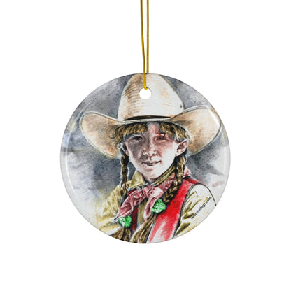 Cowgirl Portrait Ceramic Ornament — Western Holiday Tree Decoration
