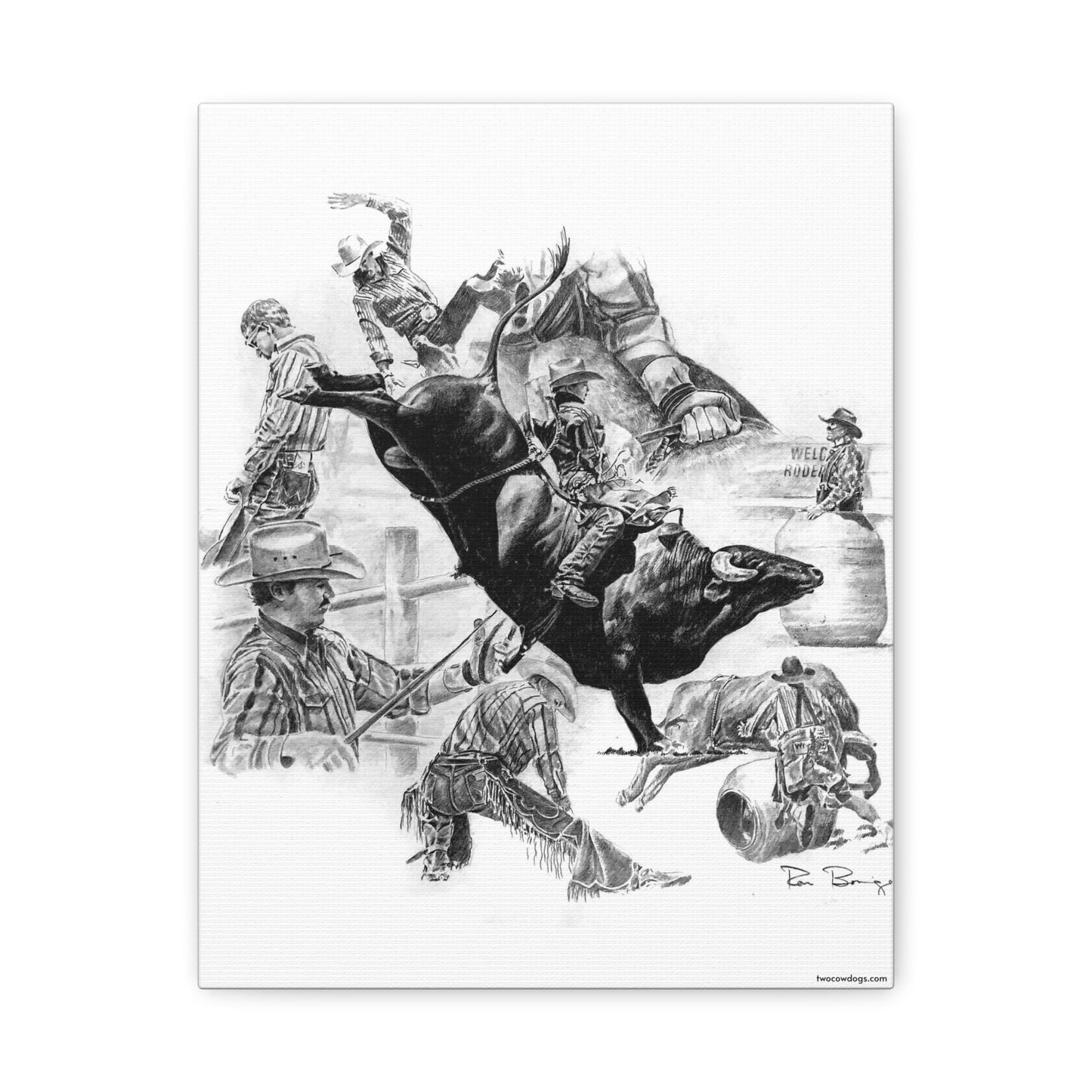 Bull Riding Collage, Stretched Canvas
