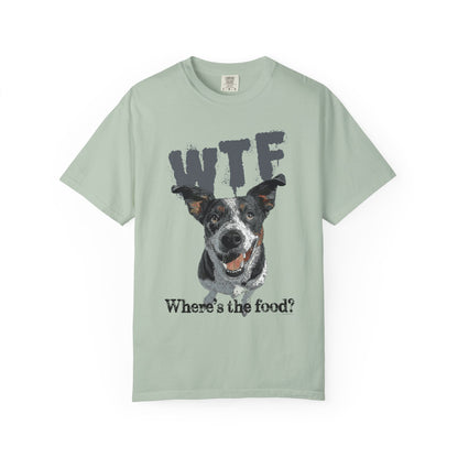 Cowdog Lover Tee with 'WTF, Where's The Food?' Funny Line