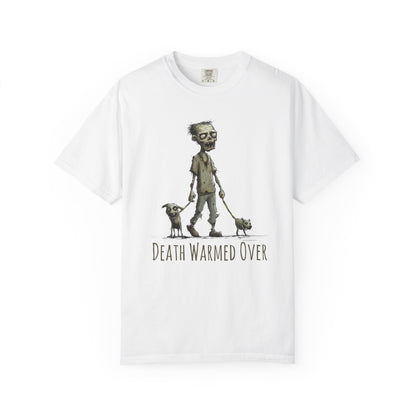 Zombie and his Dogs Unisex T-shirt, Death Warmed Over Design