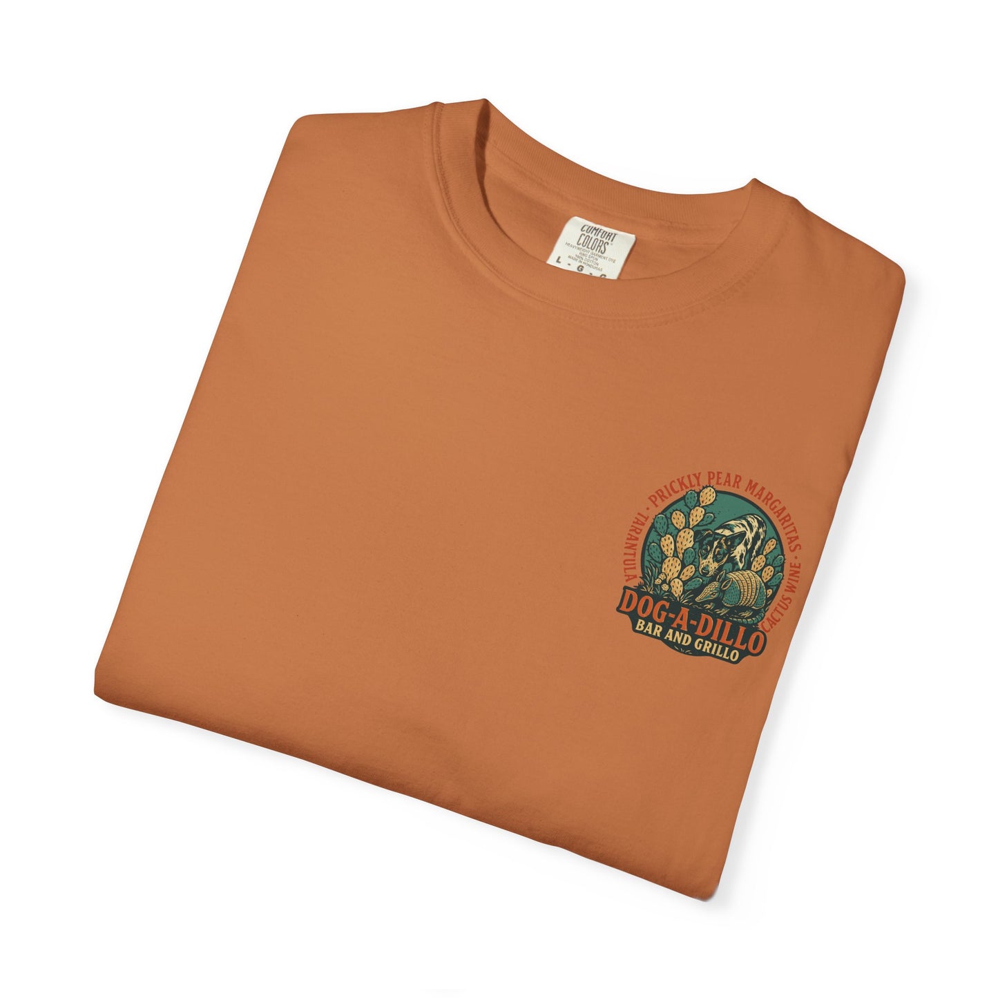 Dog-A-Dillo Armadillo Bar and Grillo T-Shirt, front and back
