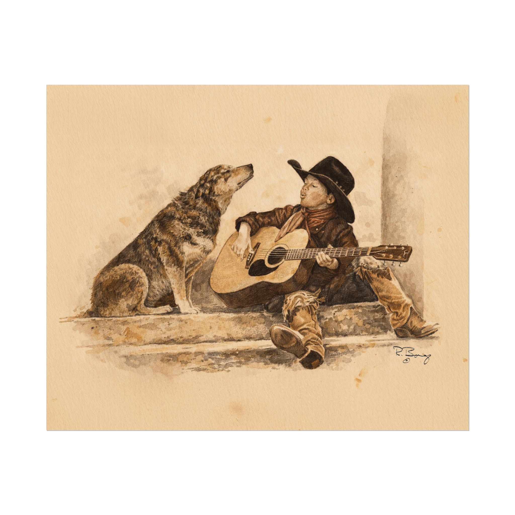 Cowboy Crooners Heeler & Little Cowboy Print
