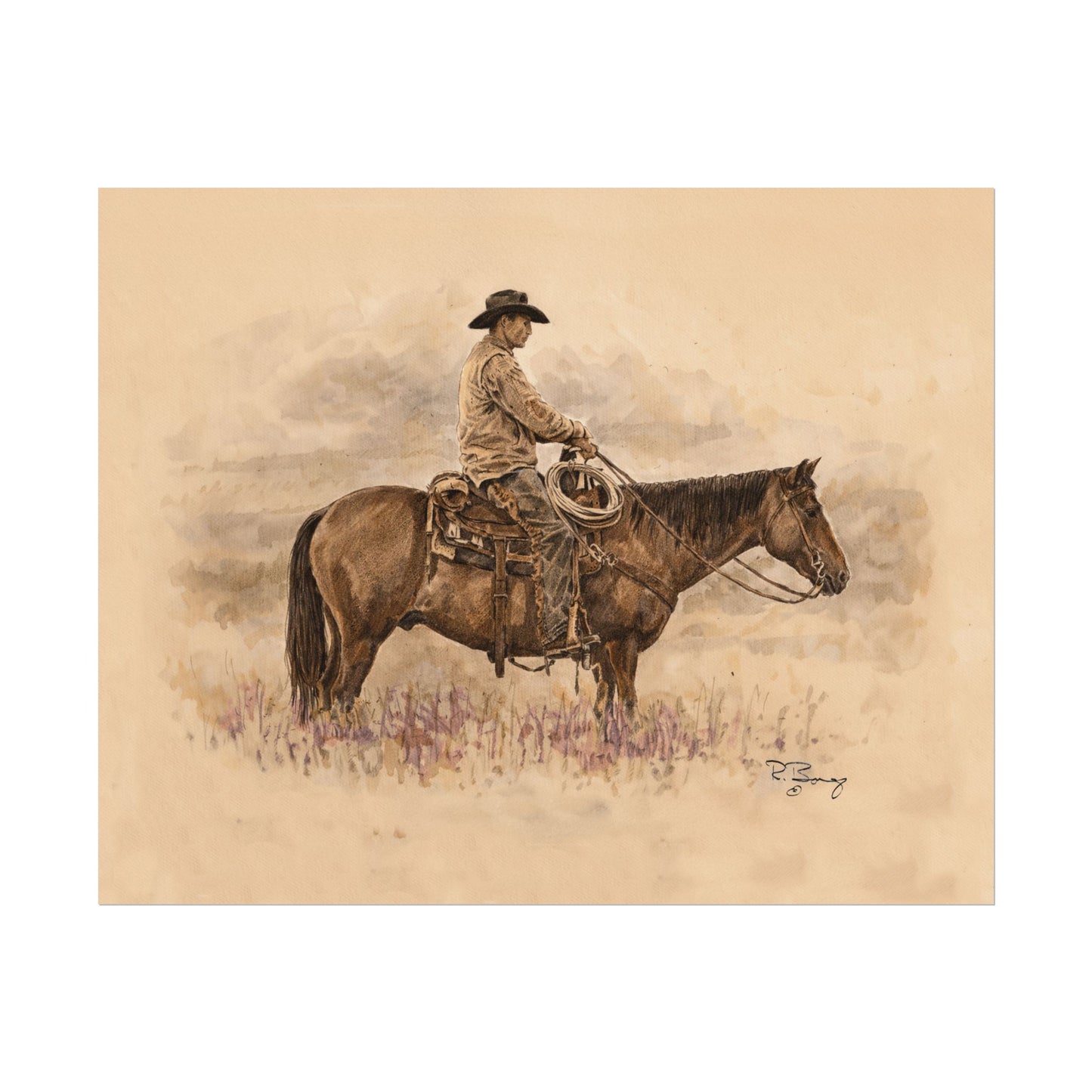 "Ready" Cowboy & Horse Watercolor Print